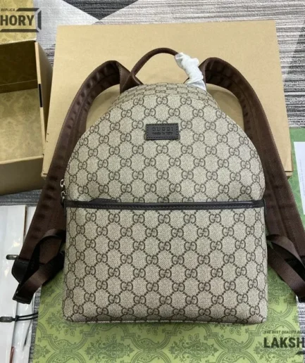 Gucci 1:1 Mirror Replica GG Supreme Childrens Backpack Beige Ebony 32CM/12.6IN Gucci Replica Backpacks