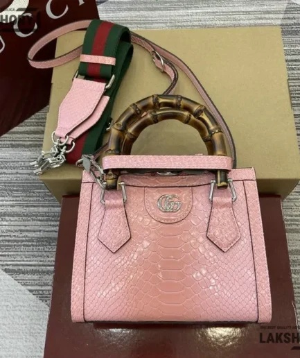 Gucci 1:1 Mirror Replica Diana Mini Python Tote Bag 20CM/7.9IN Gucci Replica Bamboo Bags