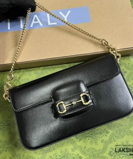 Gucci 1:1 Mirror Replica Horsebit 1955 Shoulder Bag Mini Black 21.5CM/8.5IN Gucci Replica Horsebit Bags