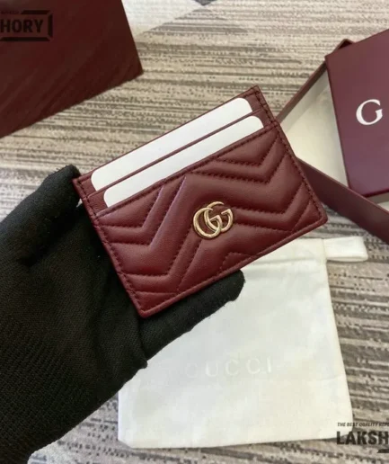 Gucci 1:1 Mirror Replica Leather GG Marmont Card Case 7CM/2.8IN Gucci Replica Wallets