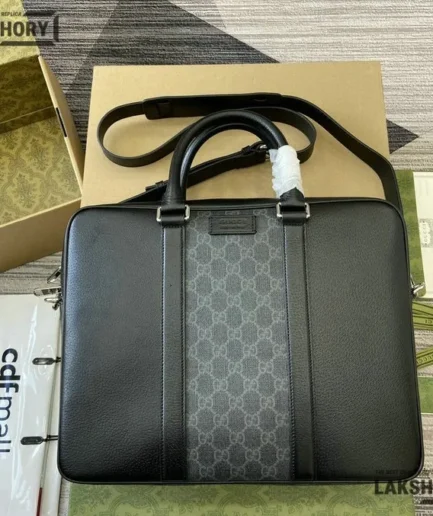 Gucci 1:1 Mirror Replica Medium GG Supreme Briefcase Black 36.5CM/14.4IN Gucci Replica Ophidia Bags