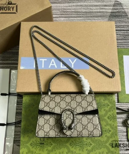 Gucci 1:1 Mirror Replica Dionysus GG Coated Canvas Mini Top Handle Bag 18CM/7.1IN Gucci Replica Dionysus Bags