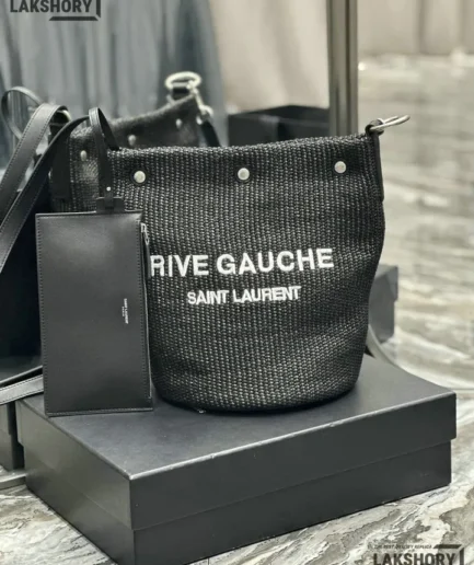 YSL 1:1 Mirror Replica Canvas Rive Gauche Bucket Bag Black 20CM/7.9IN Replica Tote Bags