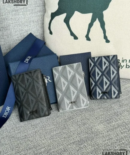 Dior 1:1 Mirror Replica CD Diamond Print Coated Canvas Bifold Card 11.4CM/4.5IN Christian Dior Replica Wallets