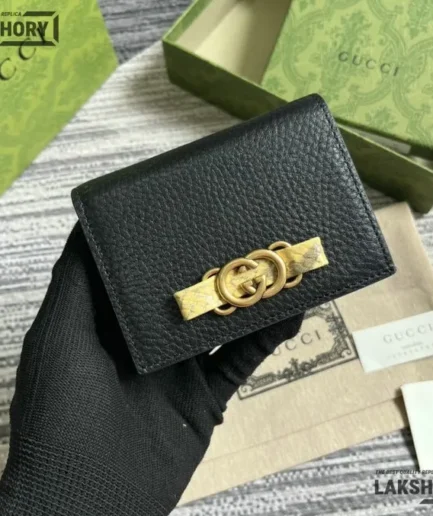 Gucci 1:1 Mirror Replica Interlocking Compact G Bi-fold Wallet 11CM/4.3IN Gucci Replica Wallets