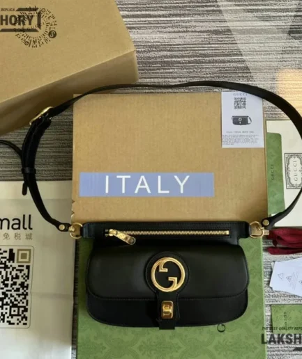 Gucci 1:1 Mirror Replica GG Roxy Blondie Calfskin Belt Bag Black 24CM/9.4IN Gucci Replica Blondie Bags
