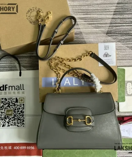 Gucci 1:1 Mirror Replica Textured Medium Horsebit 1955 Top Handle 29CM/11.4IN Gucci Replica Horsebit Bags