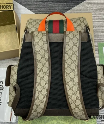 Gucci 1:1 Mirror Replica GG Supreme Medium Backpack Neon Orange 40CM/15.7IN Gucci Replica Backpacks