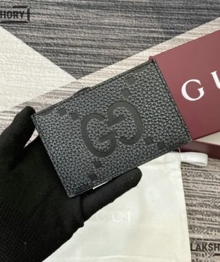 Gucci 1:1 Mirror Replica GG Maxi Card Case Dark Grey Black 8CM/3.1IN Gucci Replica Wallets