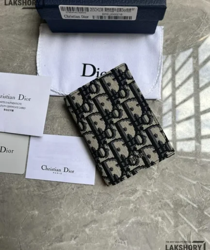 Dior 1:1 Mirror Replica Trifold Wallet Beige & Black Dior Oblique Jacquard 11.2CM/4.4IN Christian Dior Replica Wallets