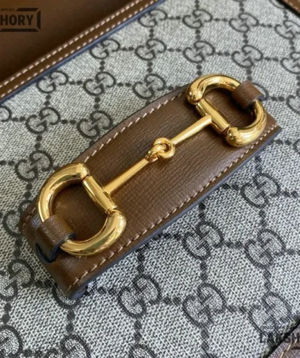Gucci 1:1 Mirror Replica GG Monogram Horsebit 1955 Beige Brown 25CM/9.8IN Gucci Replica Horsebit Bags
