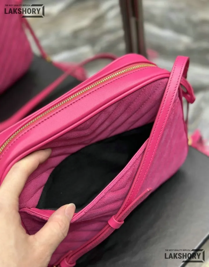 YSL 1:1 Mirror Replica Suede Matelasse Lou Camera Bag Rose 23CM/9.1IN Replica Crossbody Bags YSL 1:1 Mirror Replica Suede Matelasse Lou Camera Bag Rose 23CM/9.1IN Replica Crossbody Bags