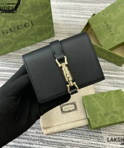 Gucci 1:1 Mirror Replica Jackie 1961 Card Case Calfskin Black 11CM/4.3IN Gucci Replica Wallets