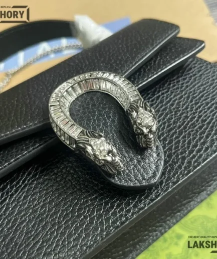 Gucci 1:1 Mirror Replica Crystal Mini Dionysus Black Top Handle Bag 18CM/7.1IN Gucci Replica Dionysus Bags