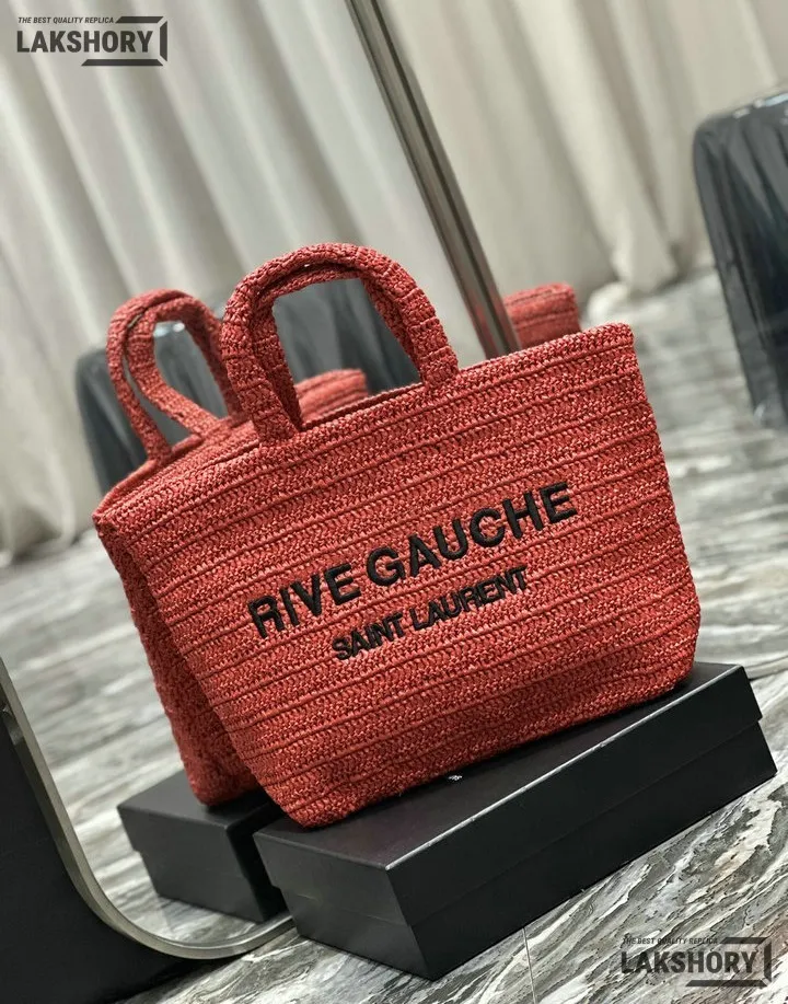 YSL 1:1 Mirror Replica Raffia Embroidered Rive Gauche Tote Bag 38CM/15IN Replica Tote Bags YSL 1:1 Mirror Replica Raffia Embroidered Rive Gauche Tote Bag 38CM/15IN Replica Tote Bags
