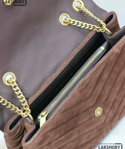 YSL 1:1 Mirror Replica Suede Rope Loulou Chain Satchel Brown 32CM/12.6IN Replica Crossbody Bags