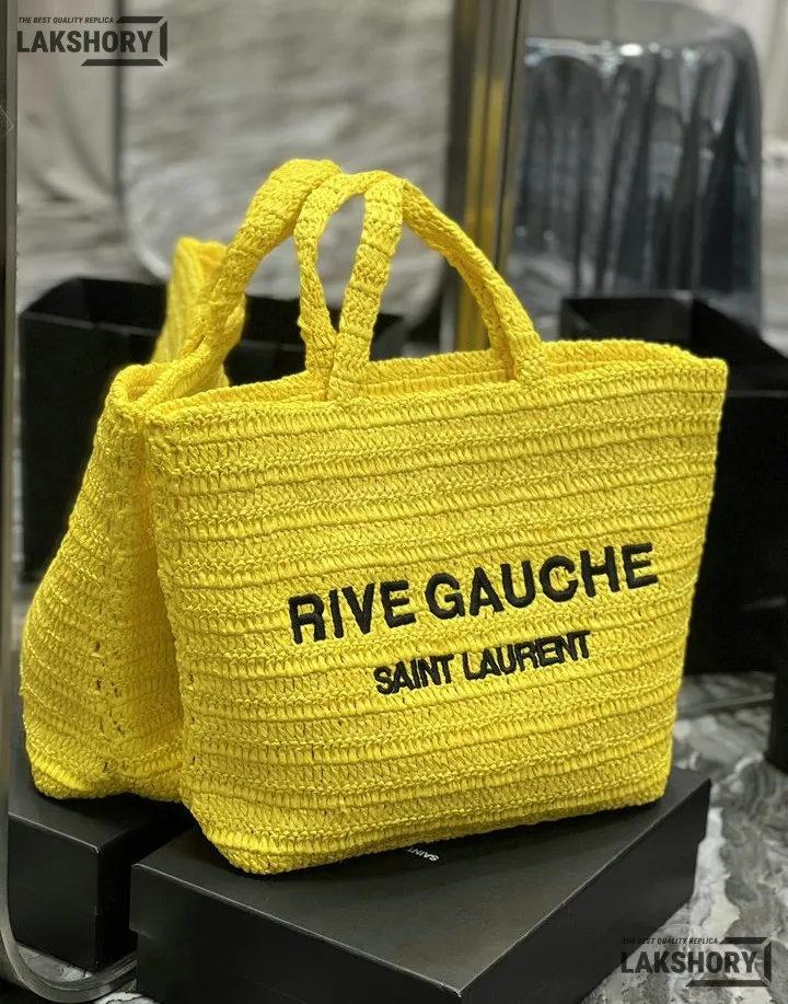 YSL 1:1 Mirror Replica Raffia Embroidered Rive Gauche Tote Bag 38CM/15IN Replica Tote Bags YSL 1:1 Mirror Replica Raffia Embroidered Rive Gauche Tote Bag 38CM/15IN Replica Tote Bags