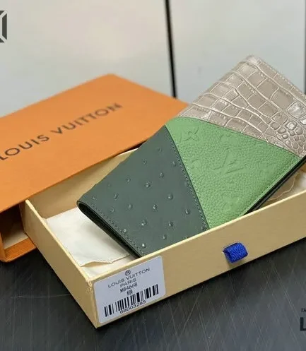 Louis Vuitton 1:1 Mirror Replica Crocodile Ostrich Monogram Eclipse Brazza Wallet 19CM/7.5IN Louis Vuitton Replica Wallets