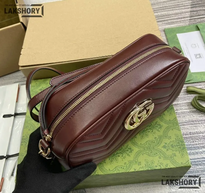 Gucci 1:1 Mirror Replica GG Marmont Small Camera Bag Burgundy 24CM/9.4IN Gucci Replica Marmont Bags Gucci 1:1 Mirror Replica GG Marmont Small Camera Bag Burgundy 24CM/9.4IN Gucci Replica Marmont Bags
