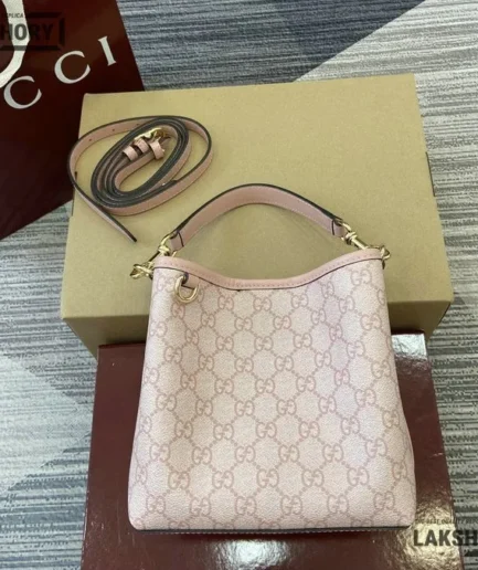 Gucci 1:1 Mirror Replica GG Emblem Small Bucket Bag Light Pink 20.5CM/8.1IN Gucci Replica Ophidia Bags