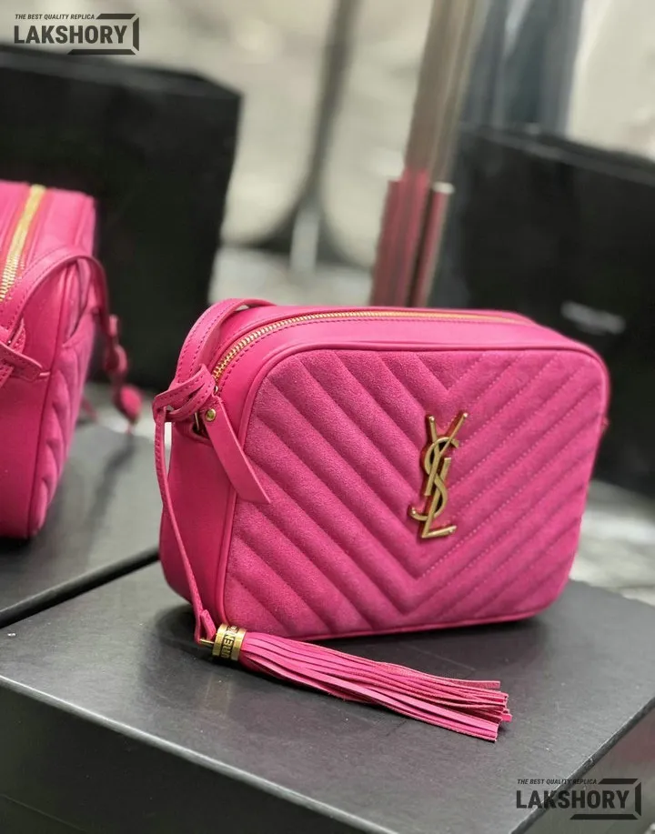 YSL 1:1 Mirror Replica Suede Matelasse Lou Camera Bag Rose 23CM/9.1IN Replica Crossbody Bags YSL 1:1 Mirror Replica Suede Matelasse Lou Camera Bag Rose 23CM/9.1IN Replica Crossbody Bags