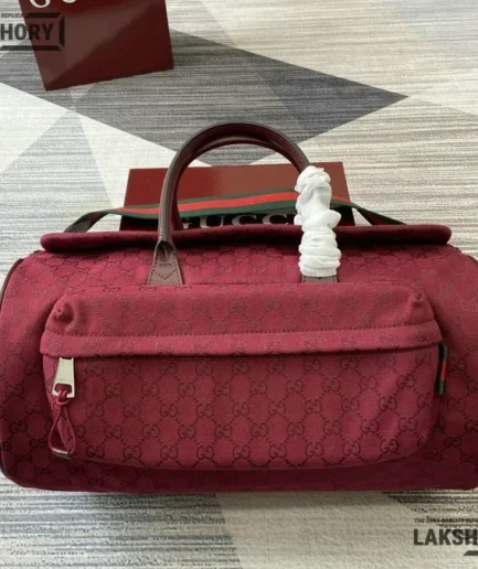 Gucci 1:1 Mirror Replica GG Canvas Medium Duffle Bag Red 42CM/16.5IN Gucci Replica Ophidia Bags