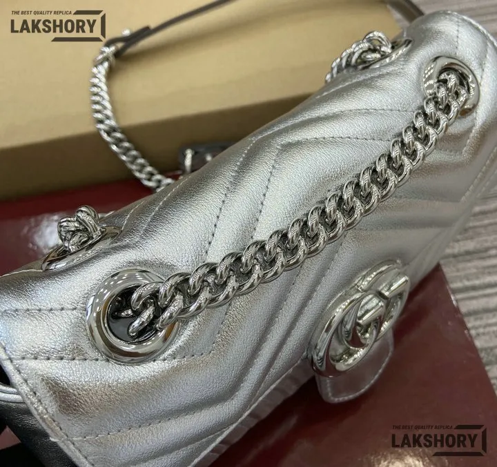 Gucci 1:1 Mirror Replica Matelasse Mini GG Marmont Silver 22CM/8.7IN Gucci Replica Marmont Bags Gucci 1:1 Mirror Replica Matelasse Mini GG Marmont Silver 22CM/8.7IN Gucci Replica Marmont Bags