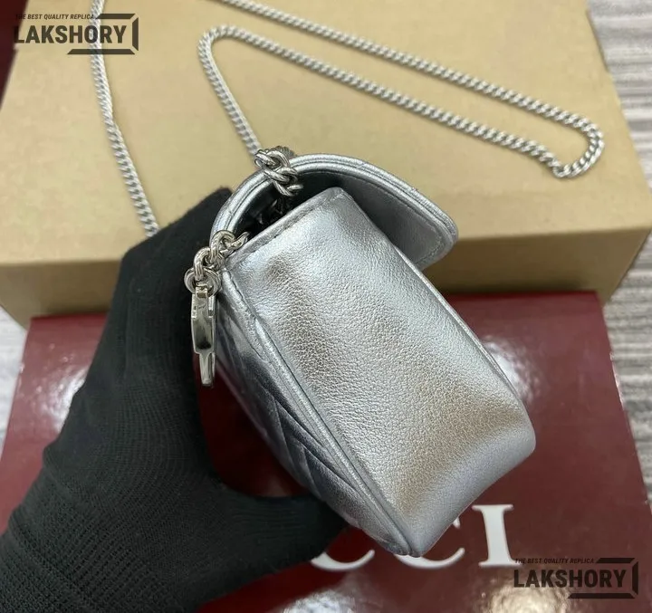 Gucci 1:1 Mirror Replica GG Marmont Mini Shoulder Bag Grey 16.5CM/6.5IN Gucci Replica Marmont Bags Gucci 1:1 Mirror Replica GG Marmont Mini Shoulder Bag Grey 16.5CM/6.5IN Gucci Replica Marmont Bags