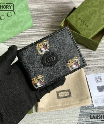 Gucci 1:1 Mirror Replica GG Monogram Tiger Bi-Fold Wallet 8CM/3.1IN Gucci Replica Wallets