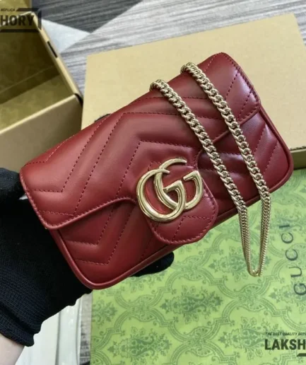 Gucci 1:1 Mirror Replica GG Marmont Mini Leather Bag Red 16.5CM/6.5IN Gucci Replica Marmont Bags