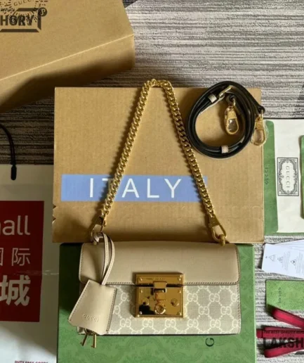 Gucci 1:1 Mirror Replica GG Supreme Metallic Mini Padlock 22CM/8.7IN Gucci Replica Padlock Bags
