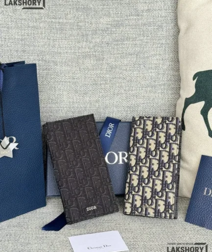 Dior 1:1 Mirror Replica Oblique Vertical Wallet Beige Black 18.8CM/7.4IN Christian Dior Replica Wallets