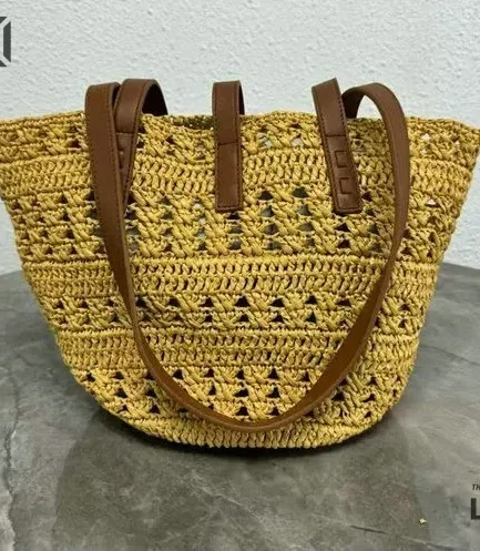 YSL 1:1 Mirror Replica Raffia Panier Monogram Shopper Bag 38CM/15IN Replica Tote Bags