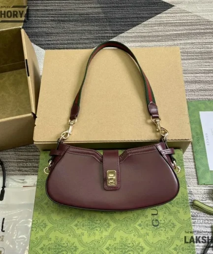 Gucci 1:1 Mirror Replica Mini Moon Side Shoulder Bag Red 24CM/9.4IN Gucci Replica Horsebit Bags