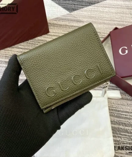 Gucci 1:1 Mirror Replica Bi-Fold Wallet Embossed Logo Grained Leather 11CM/4.3IN Gucci Replica Wallets
