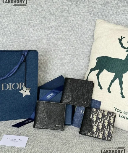 Dior 1:1 Mirror Replica Saddle Bifold Wallet Grained Calfskin Marquetry 11.5CM/4.5IN Christian Dior Replica Wallets