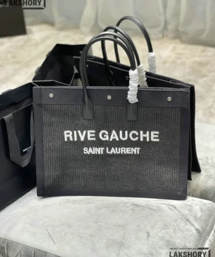 YSL 1:1 Mirror Replica Rive Gauche Canvas Tote Bag Black 48CM/18.9IN Replica Tote Bags
