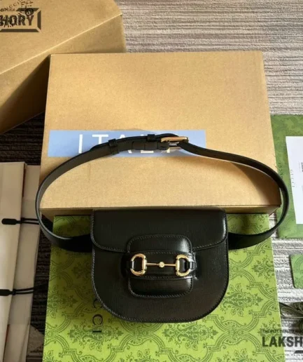 Gucci 1:1 Mirror Replica Gucci Horsebit 1955 Rounded Black Belt Bag 16CM/6.3IN Gucci Replica Horsebit Bags