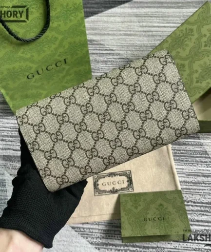 Gucci 1:1 Mirror Replica GG Supreme Long Wallet Beige 19CM/7.5IN Gucci Replica Wallets