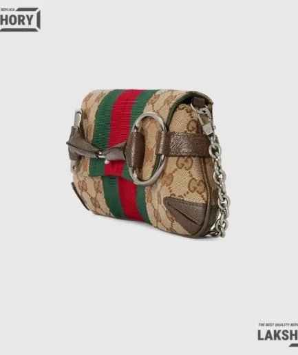Gucci 1:1 Mirror Replica Textured Grosgrain Web Maxi Horsebit Chain 27CM/10.6IN Gucci Replica Horsebit Bags