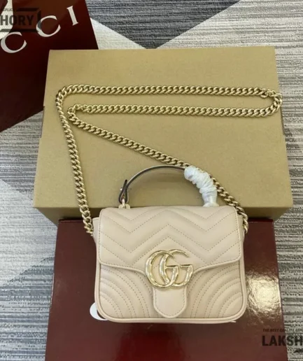 Gucci 1:1 Mirror Replica GG Marmont White Mini Top Handle 17CM/6.7IN Gucci Replica Marmont Bags