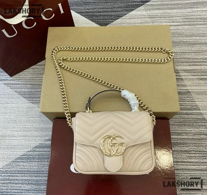 Gucci 1:1 Mirror Replica GG Marmont White Mini Top Handle 17CM/6.7IN Gucci Replica Marmont Bags Gucci 1:1 Mirror Replica GG Marmont White Mini Top Handle 17CM/6.7IN Gucci Replica Marmont Bags
