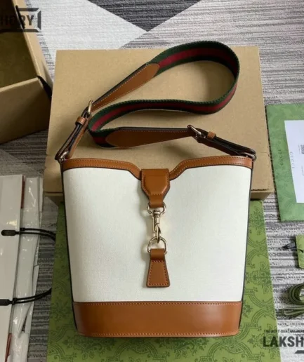 Gucci 1:1 Mirror Replica Mini Bucket Shoulder Bag White Brown 20.5CM/8.1IN Gucci Replica Jackie Bags