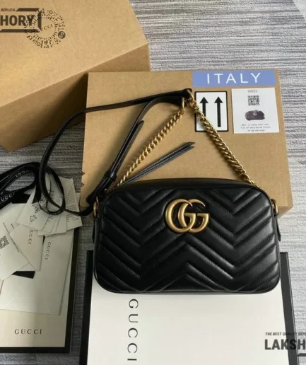 Gucci 1:1 Mirror Replica Leather GG Marmont Small Camera Bag 24CM/9.4IN Gucci Replica Marmont Bags