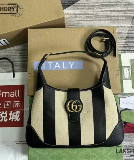 Gucci 1:1 Mirror Replica Aphrodite Striped Leather-trimmed Bag 39CM/15.4IN Gucci Replica Marmont Bags
