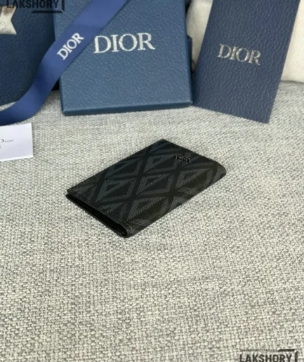 Dior 1:1 Mirror Replica Calfskin CD Diamond Canvas Bi-Fold Card Holder 11.2CM/4.4IN Christian Dior Replica Wallets