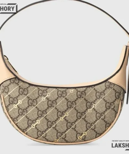 Gucci 1:1 Mirror Replica Horsebit Print Mini Ophidia Half Moon Beige 20CM/7.9IN Gucci Replica Horsebit Bags