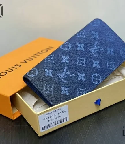 Louis Vuitton 1:1 Mirror Replica Brazza Wallet Monogram Canvas Navy Blue 19CM/7.5IN Louis Vuitton Replica Wallets