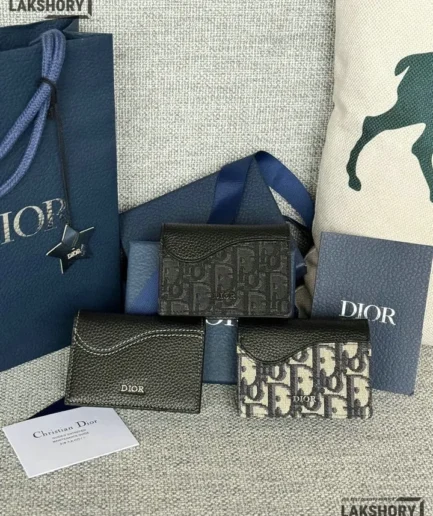 Dior 1:1 Mirror Replica Saddle Business Card Holder Grained Calfskin 10CM/3.9IN Christian Dior Replica Wallets