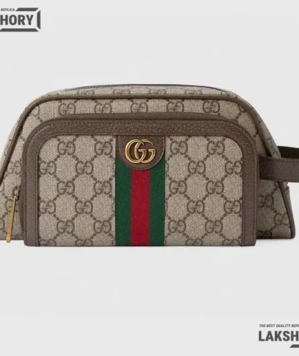Gucci 1:1 Mirror Replica Beige Web Ophidia Toiletry Case GG 26CM/10.2IN Gucci Replica Ophidia Bags